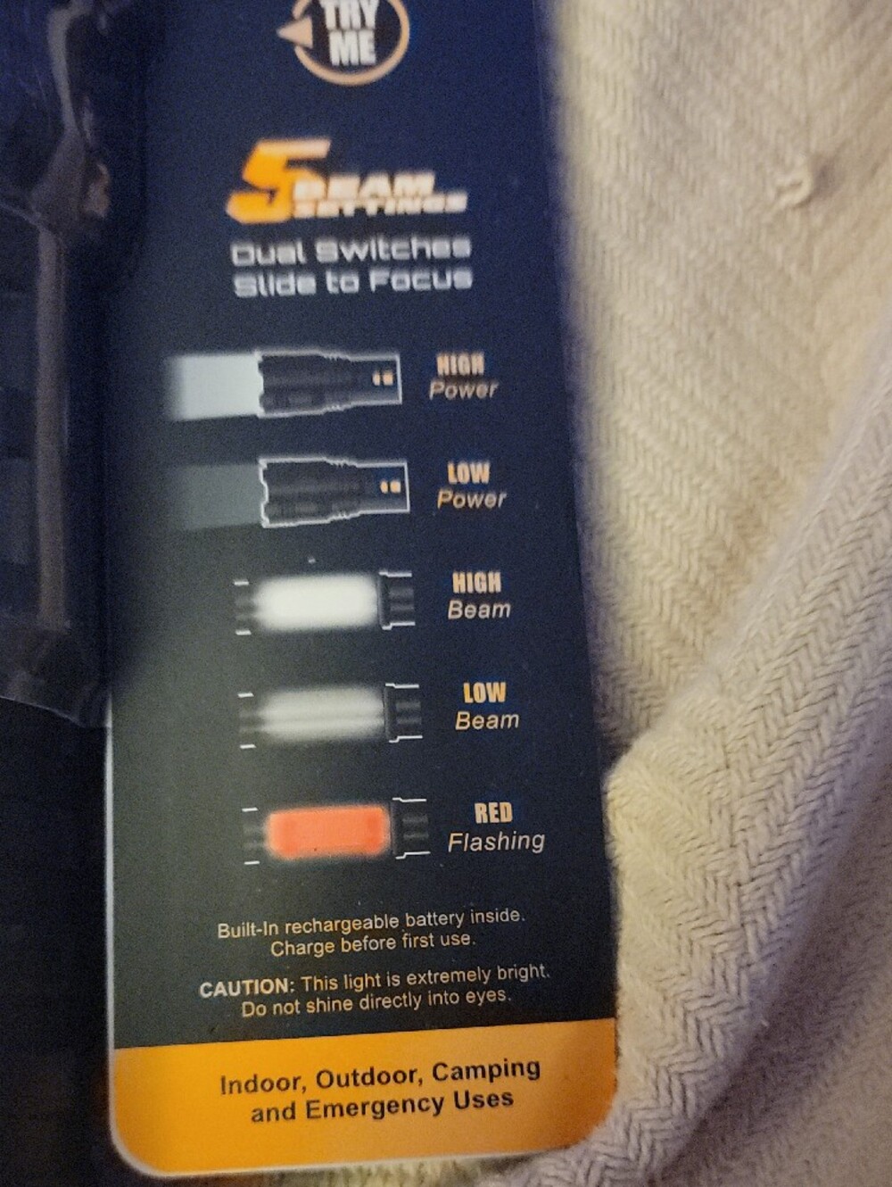 Rechargeable Black Flashlight - Multi-Beam LED - Picture 2 of 10